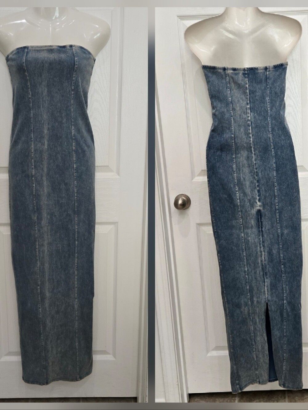 Good American Soft Strapless Denim Tube Maxi Dress Built-in Shelf Bra Size 1/Sm